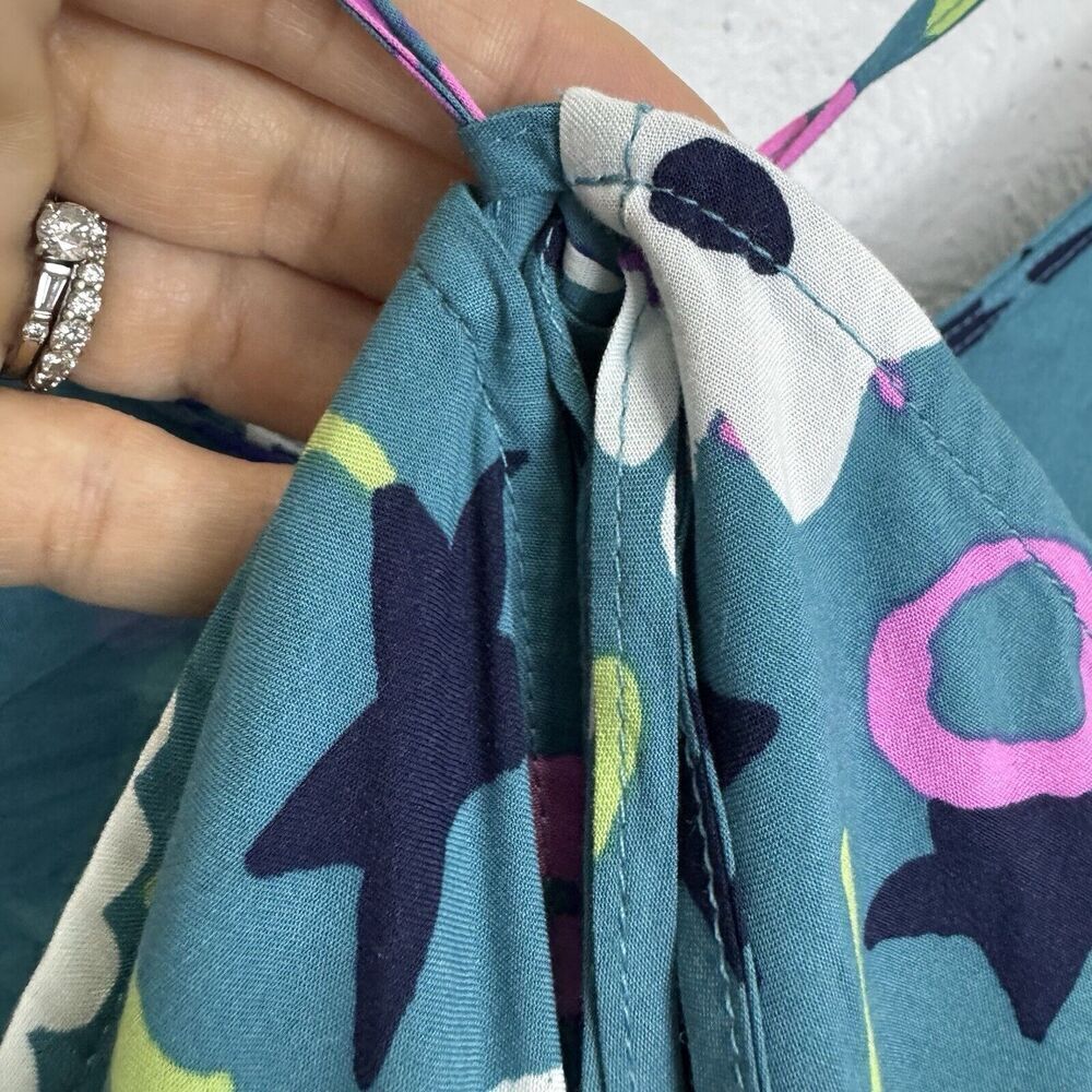ModCloth Floral Midi Dress Small Teal Multicolor Stars Asymmetric Hem Fairy Y2K - Picture 8 of 15